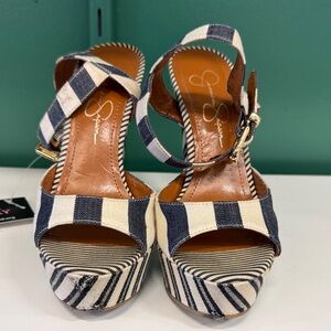 Jessica Simpson Navy and Cream Striped Platform Heels